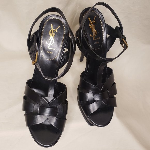 👠HOST PICK👠 SAINT LAURENT Tribute Platform Sandals in Smooth Black Leather - Picture 10 of 12